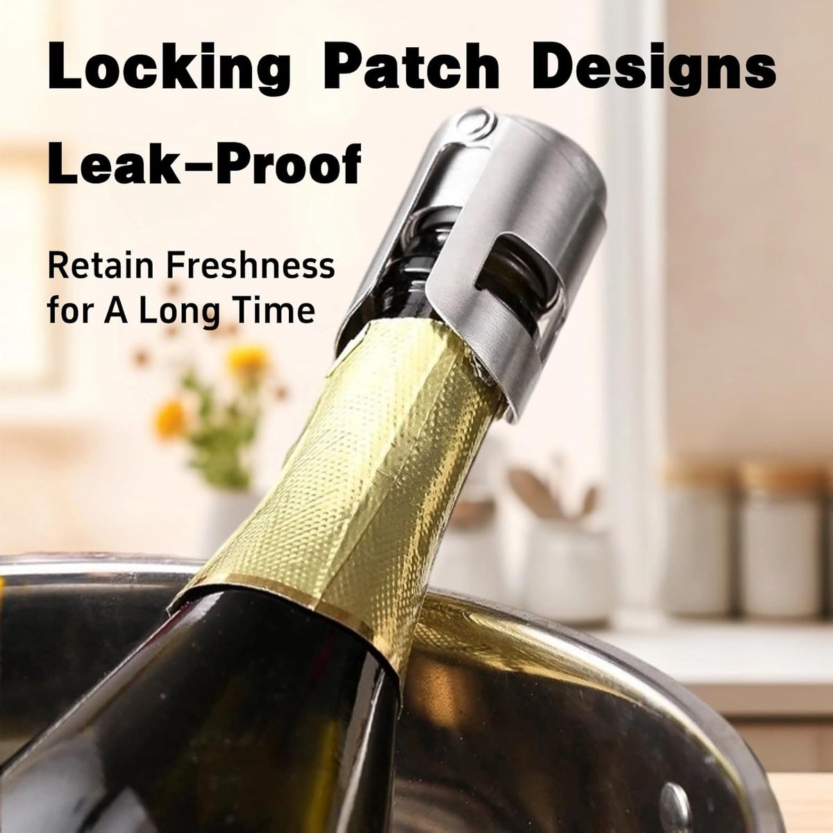 pieces - Stainless steel champagne stoppers - Reusable - champagne corks and stoppers - Food-grade anti-bubble wine stoppers - Leak-proof - For champagne, cava and prosecco - 5.5*3.8 cm - silver - Image 2
