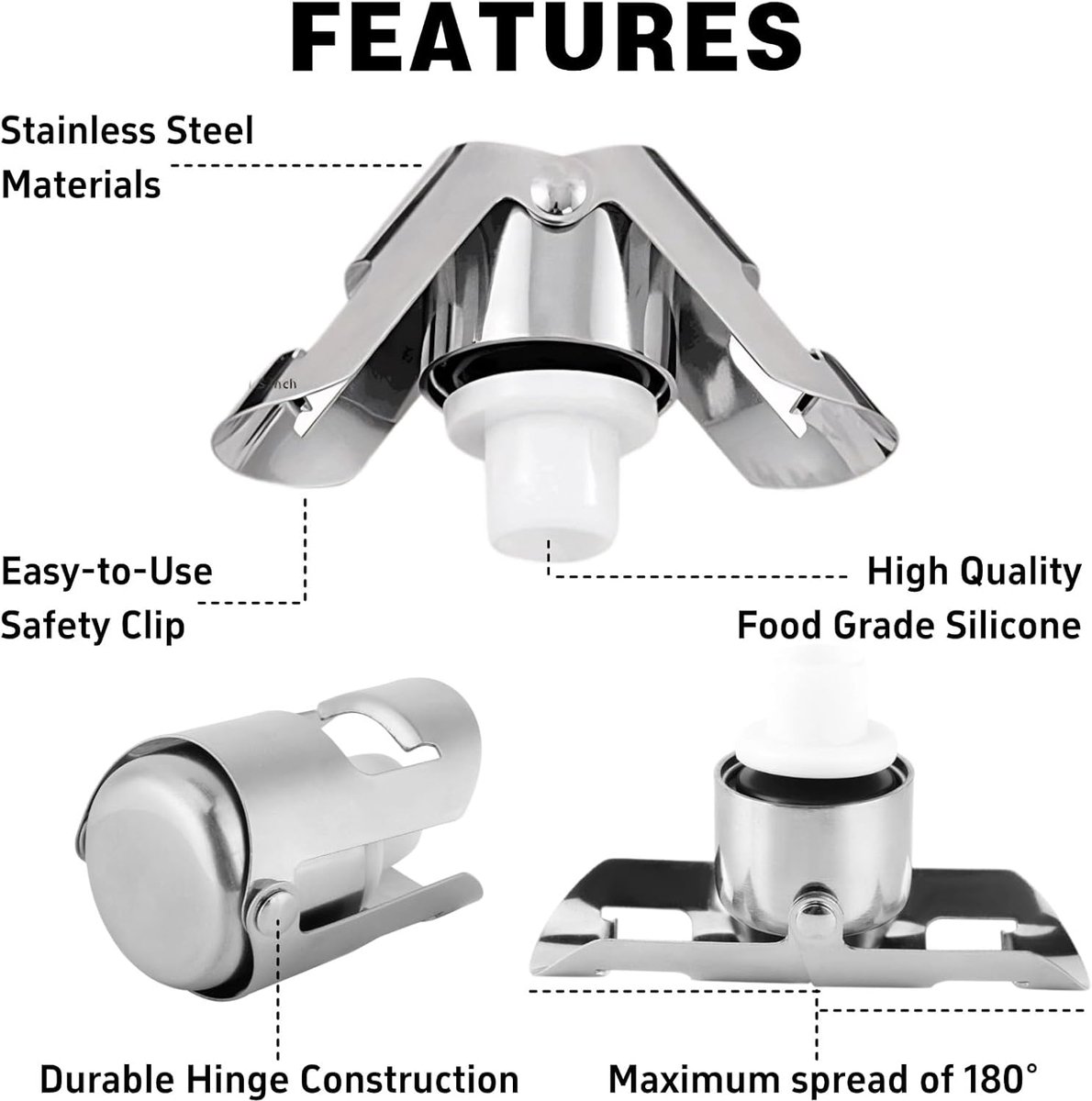 pieces - Stainless steel champagne stoppers - Reusable - champagne corks and stoppers - Food-grade anti-bubble wine stoppers - Leak-proof - For champagne, cava and prosecco - 5.5*3.8 cm - silver - Image 3