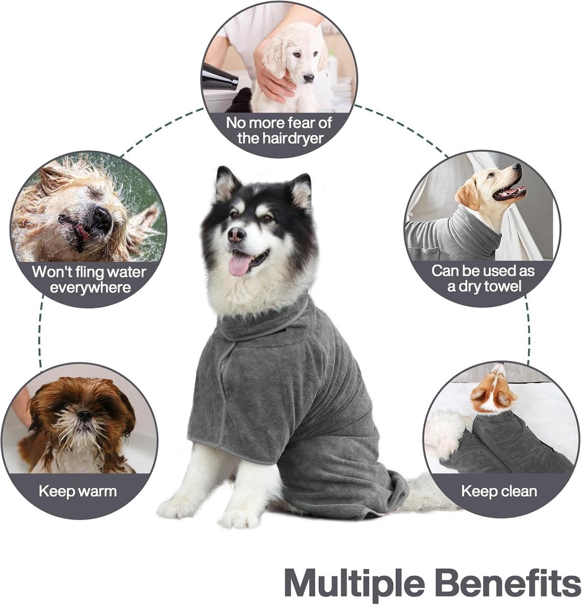 Dog bathrobe - Pet bath towel - Bathrobes for pets - Dog drying coat Bath towel - Dog towel - super absorbent dog towel - with Velcro - adjustable - for large, medium, small dogs - chest circumference 55 cm - grey - XS - Image 5