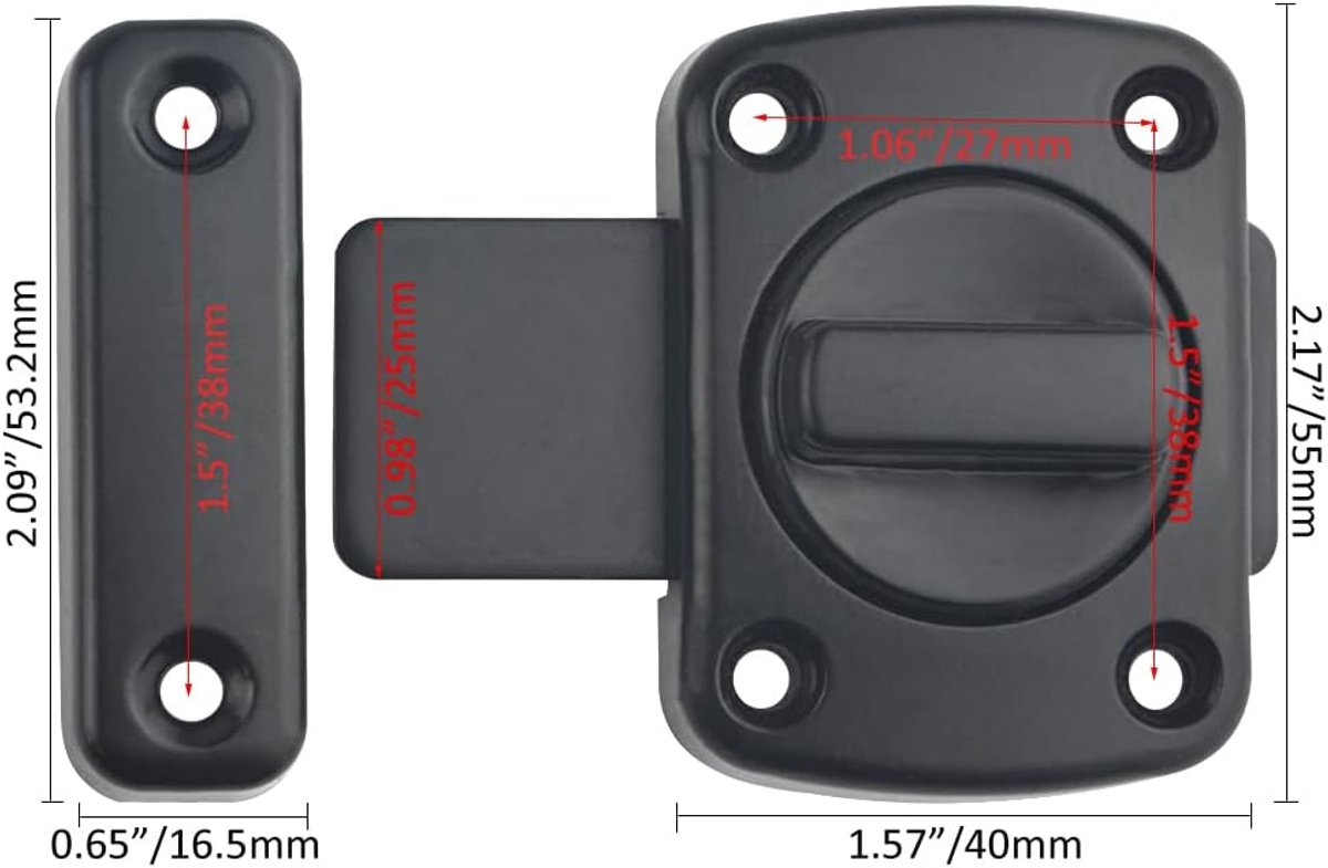2 pieces - Door locks - swing door locks - zinc alloy door locks - bathroom door lock - security lock - door bolt - for home security, bathroom, bedroom, toilet - black - Image 2