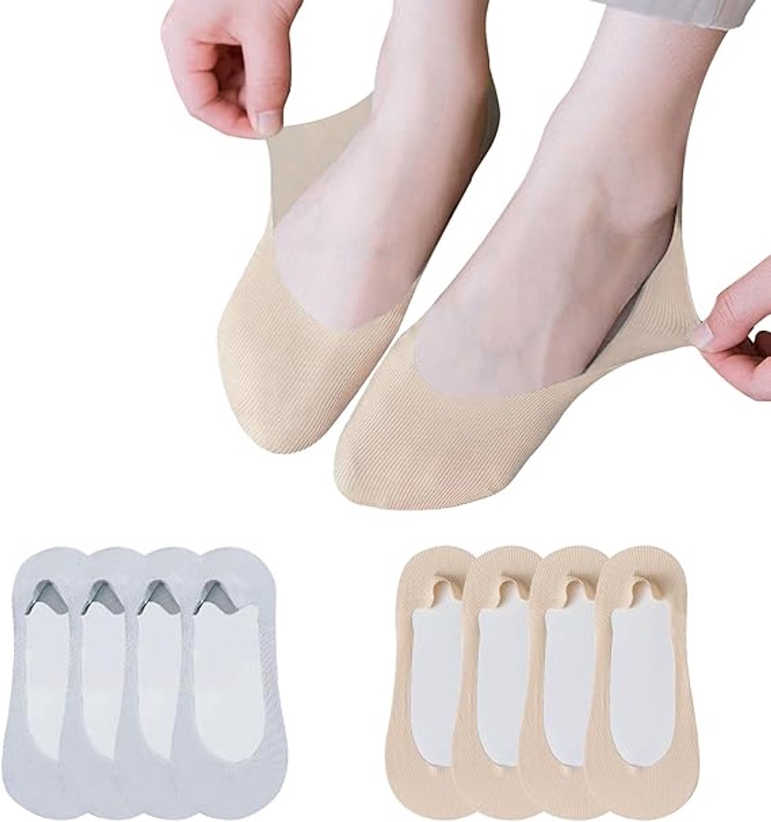 Pairs - Socks - Invisible Socks for Women - No Show Socks for Women for Flat Shoes - Anti-Slip - Invisible - Ultra Low Lining Socks - Hidden Thin Socks - Silicone Foot Protector - Yellow and Grey - Image 1
