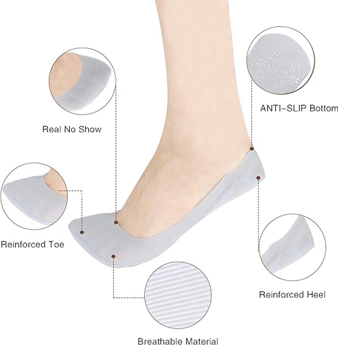 Pairs - Socks - Invisible Socks for Women - No Show Socks for Women for Flat Shoes - Anti-Slip - Invisible - Ultra Low Lining Socks - Hidden Thin Socks - Silicone Foot Protector - Yellow and Grey - Image 2