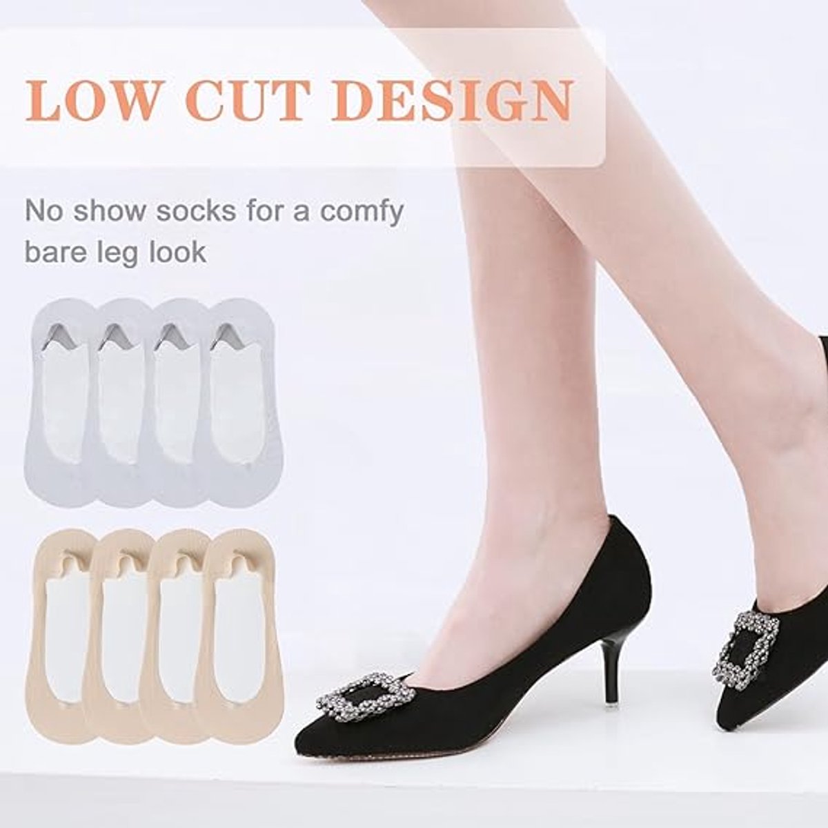 Pairs - Socks - Invisible Socks for Women - No Show Socks for Women for Flat Shoes - Anti-Slip - Invisible - Ultra Low Lining Socks - Hidden Thin Socks - Silicone Foot Protector - Yellow and Grey - Image 3