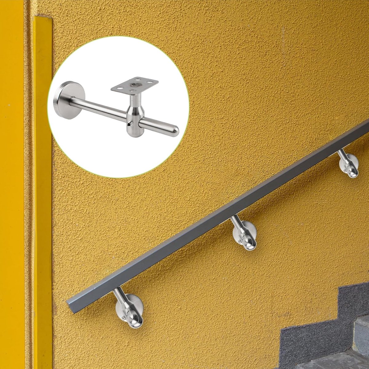 15*6*5 cm - handrail brackets - stainless steel wall bracket for handrails - for stairs and hallways - easy installation - elegant and durable design - round rectangular base - for square and horseshoe-shaped handrails - for home and office - silver - Image 2