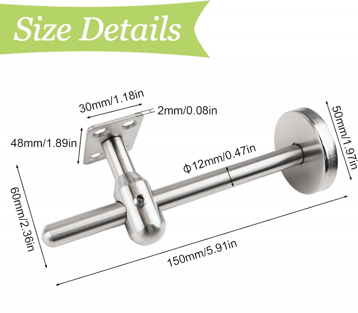 15*6*5 cm - handrail brackets - stainless steel wall bracket for handrails - for stairs and hallways - easy installation - elegant and durable design - round rectangular base - for square and horseshoe-shaped handrails - for home and office - silver - Image 5