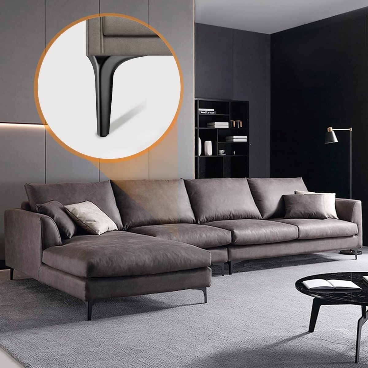 Set of 4 black furniture legs - furniture legs - triangular metal furniture legs - DIY coffee table legs - chair legs - sofa legs - kitchen furniture legs - black - 10 cm - Image 2