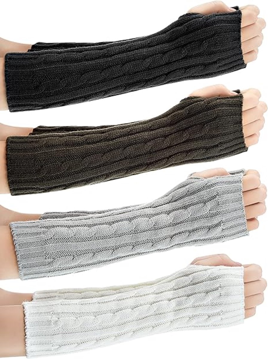 4 pairs of knitted arm warmer gloves - winter sleeves - winter long fingerless mittens - gloves - thumbhole gloves for men and women - Image 1