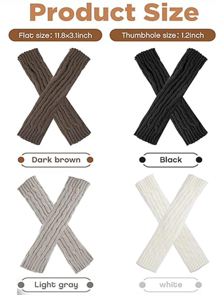 4 pairs of knitted arm warmer gloves - winter sleeves - winter long fingerless mittens - gloves - thumbhole gloves for men and women - Image 2