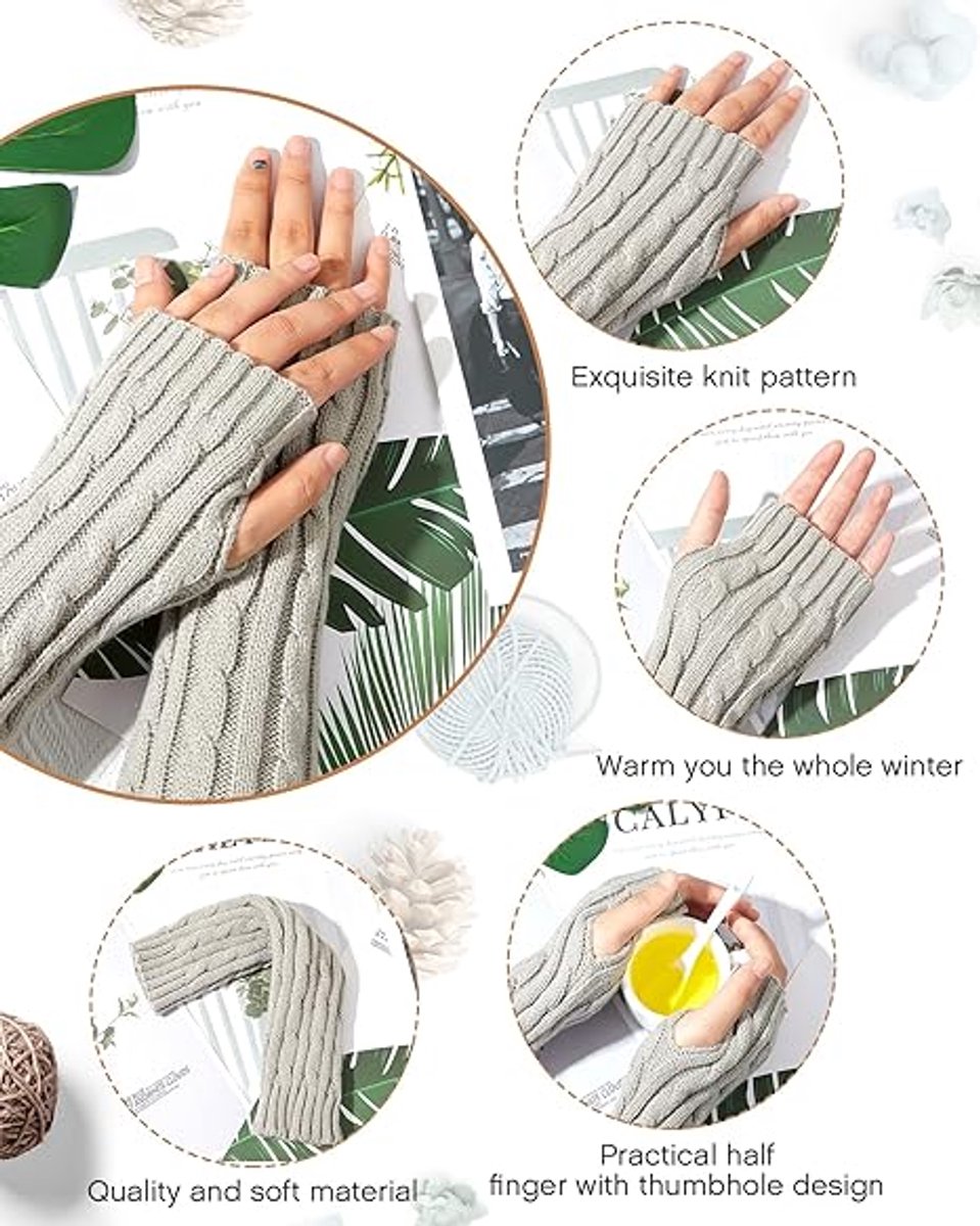 4 pairs of knitted arm warmer gloves - winter sleeves - winter long fingerless mittens - gloves - thumbhole gloves for men and women - Image 4