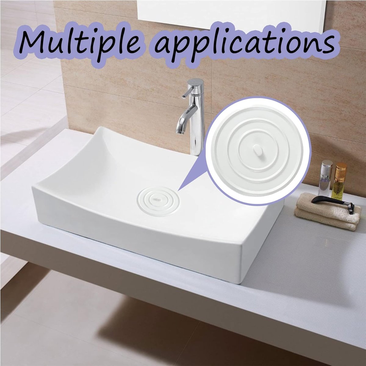 Pieces Silicone Bathtub Drain Stopper - Drain Plug - Universal Bath Stopper - Sink Plug - Bath Plug - Drain Stopper for Bath and Washbasin - Sink Stopper - Drain Plugs - Washbasin Bath Plug - for kitchens, bathrooms, laundries - White - Image 2