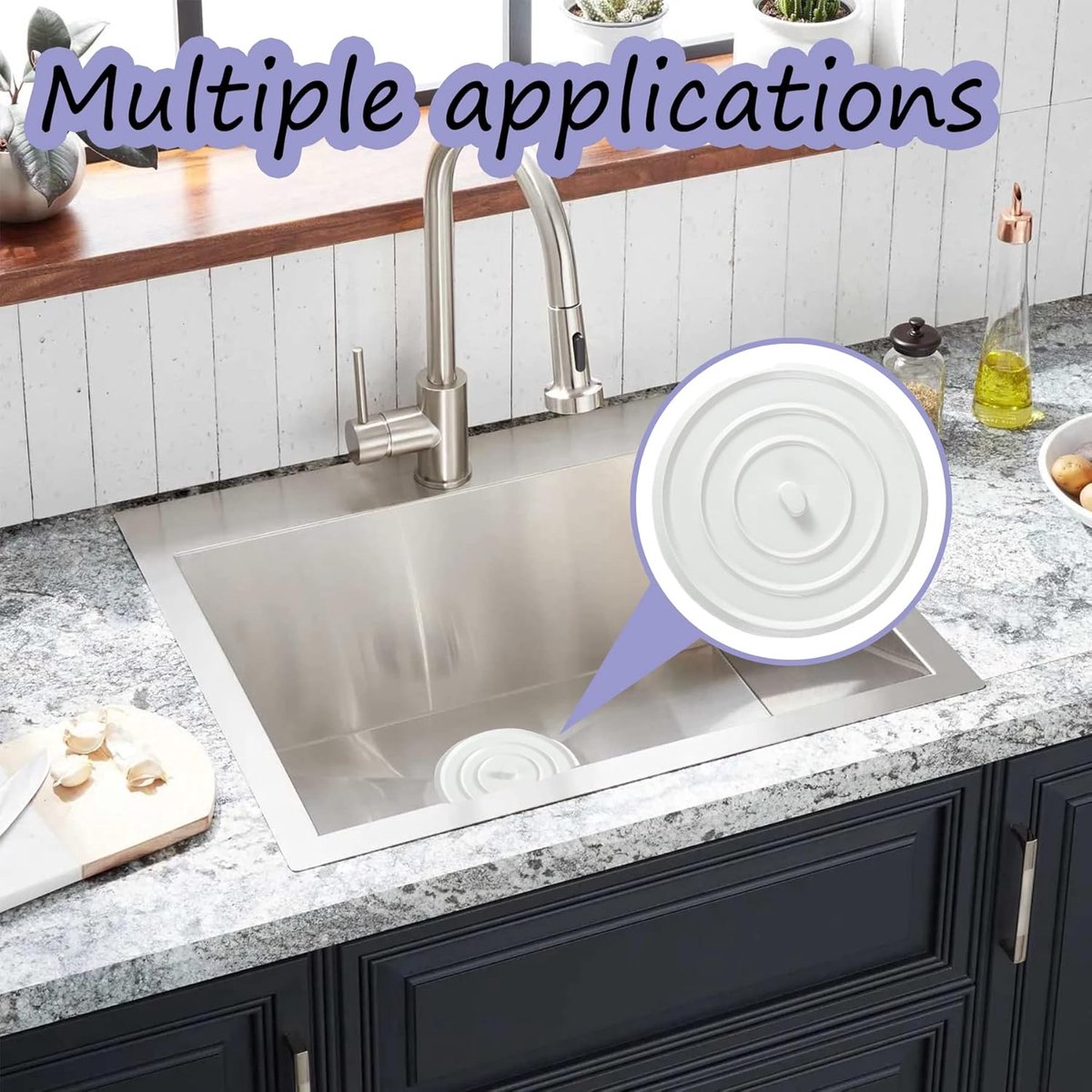 Pieces Silicone Bathtub Drain Stopper - Drain Plug - Universal Bath Stopper - Sink Plug - Bath Plug - Drain Stopper for Bath and Washbasin - Sink Stopper - Drain Plugs - Washbasin Bath Plug - for kitchens, bathrooms, laundries - White - Image 3