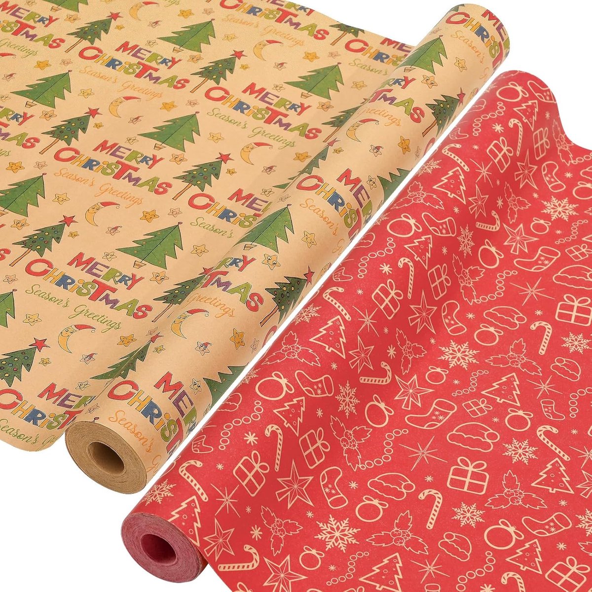 Wrapping paper - Christmas wrapping paper - Christmas gift paper - Wrapping paper with figures - 43 x 300cm - 2 Rolls - Christmas paper wrapping paper for Christmas - Christmas paper wrapping paper for children - gift paper - Kraft gift paper - Christmas - Image 1