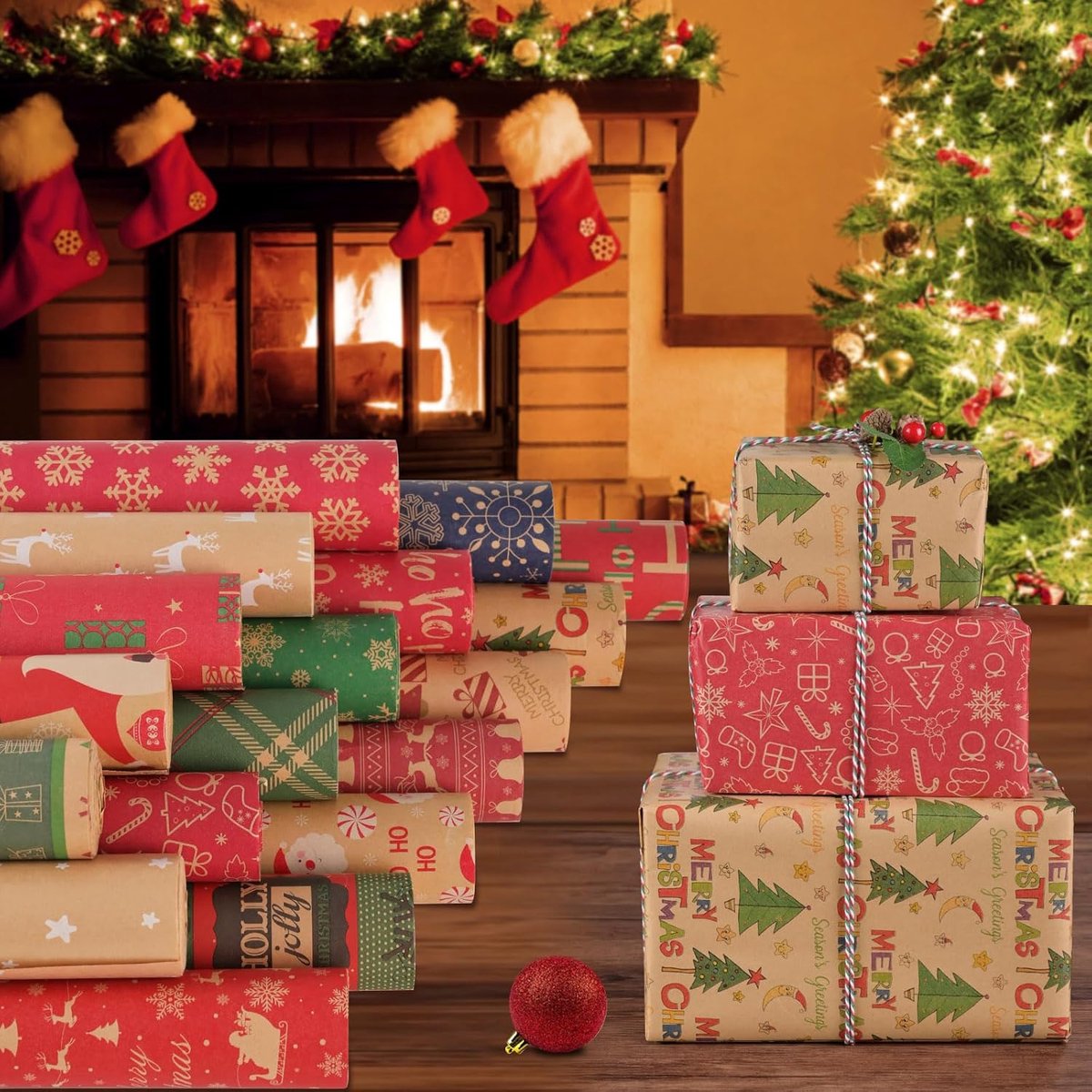 Wrapping paper - Christmas wrapping paper - Christmas gift paper - Wrapping paper with figures - 43 x 300cm - 2 Rolls - Christmas paper wrapping paper for Christmas - Christmas paper wrapping paper for children - gift paper - Kraft gift paper - Christmas - Image 3