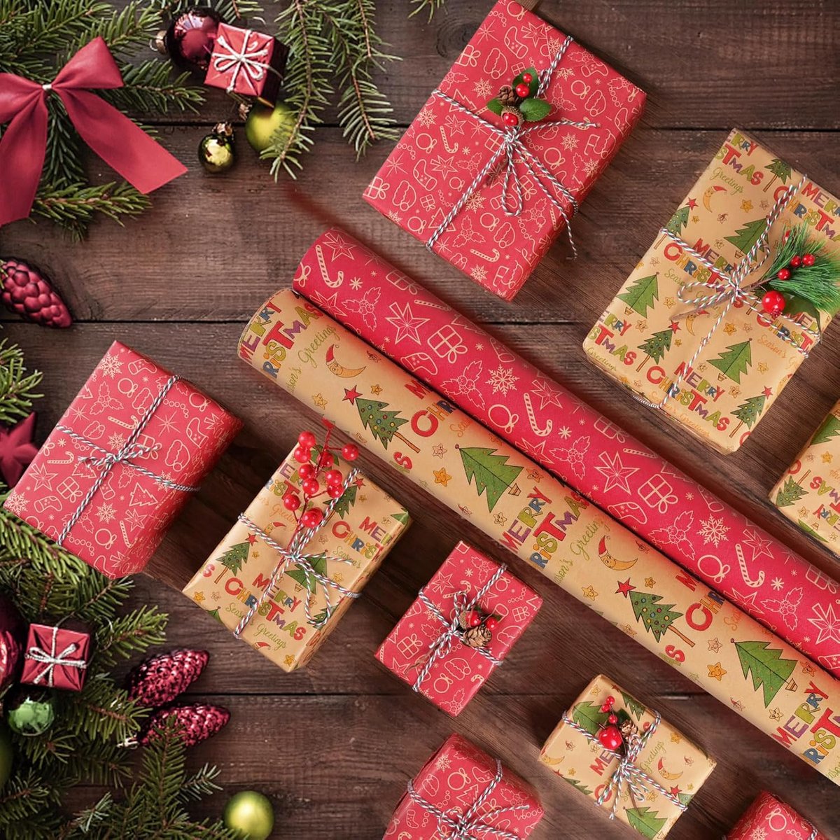 Wrapping paper - Christmas wrapping paper - Christmas gift paper - Wrapping paper with figures - 43 x 300cm - 2 Rolls - Christmas paper wrapping paper for Christmas - Christmas paper wrapping paper for children - gift paper - Kraft gift paper - Christmas - Image 6