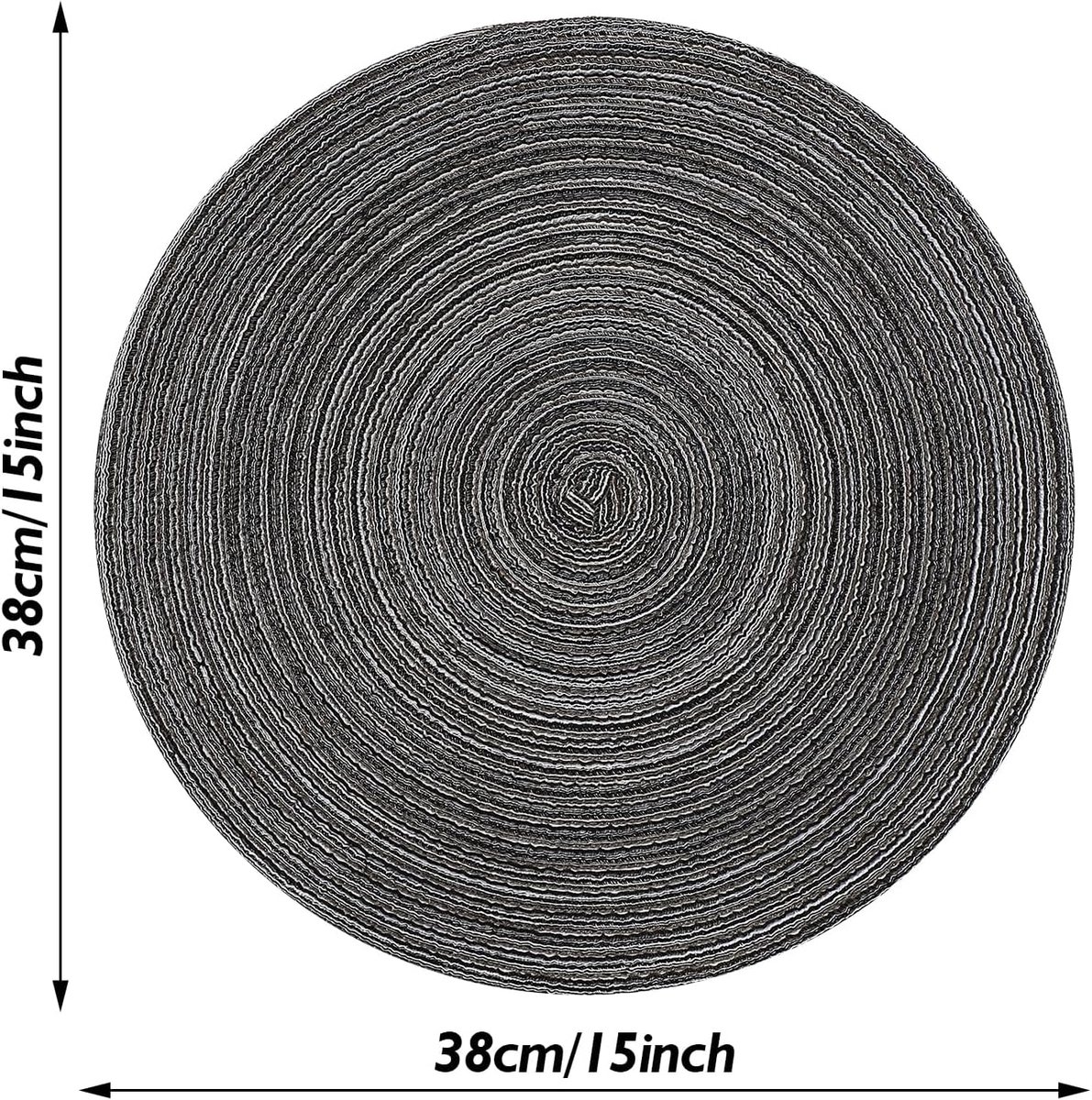 6 pieces - Table mats - Placemats - Round placemats - washable cotton placemats - round braided placemats - Round table mats - Woven placemats - Round placemats - grey - 38*38 cm - Image 2