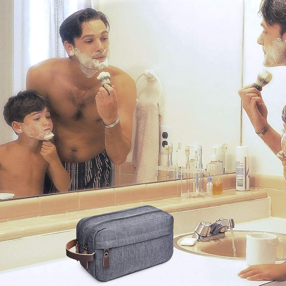 Men's toiletry bag - Travel toiletry bag - Travel accessories - Toiletry bag - Makeup bag - Gift - Unisex - Toiletry bag - Grey - Image 3