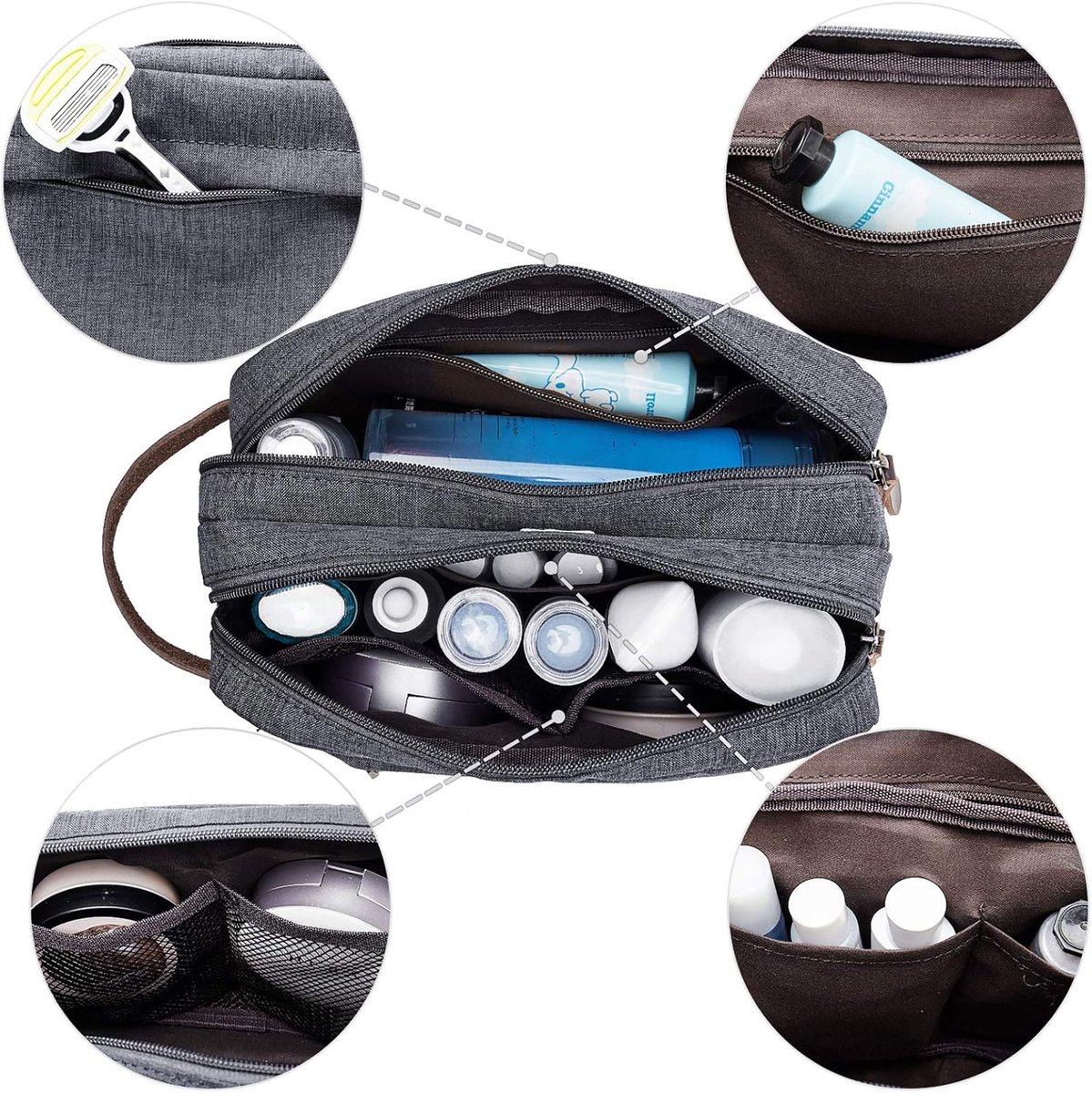 Men's toiletry bag - Travel toiletry bag - Travel accessories - Toiletry bag - Makeup bag - Gift - Unisex - Toiletry bag - Grey - Image 4