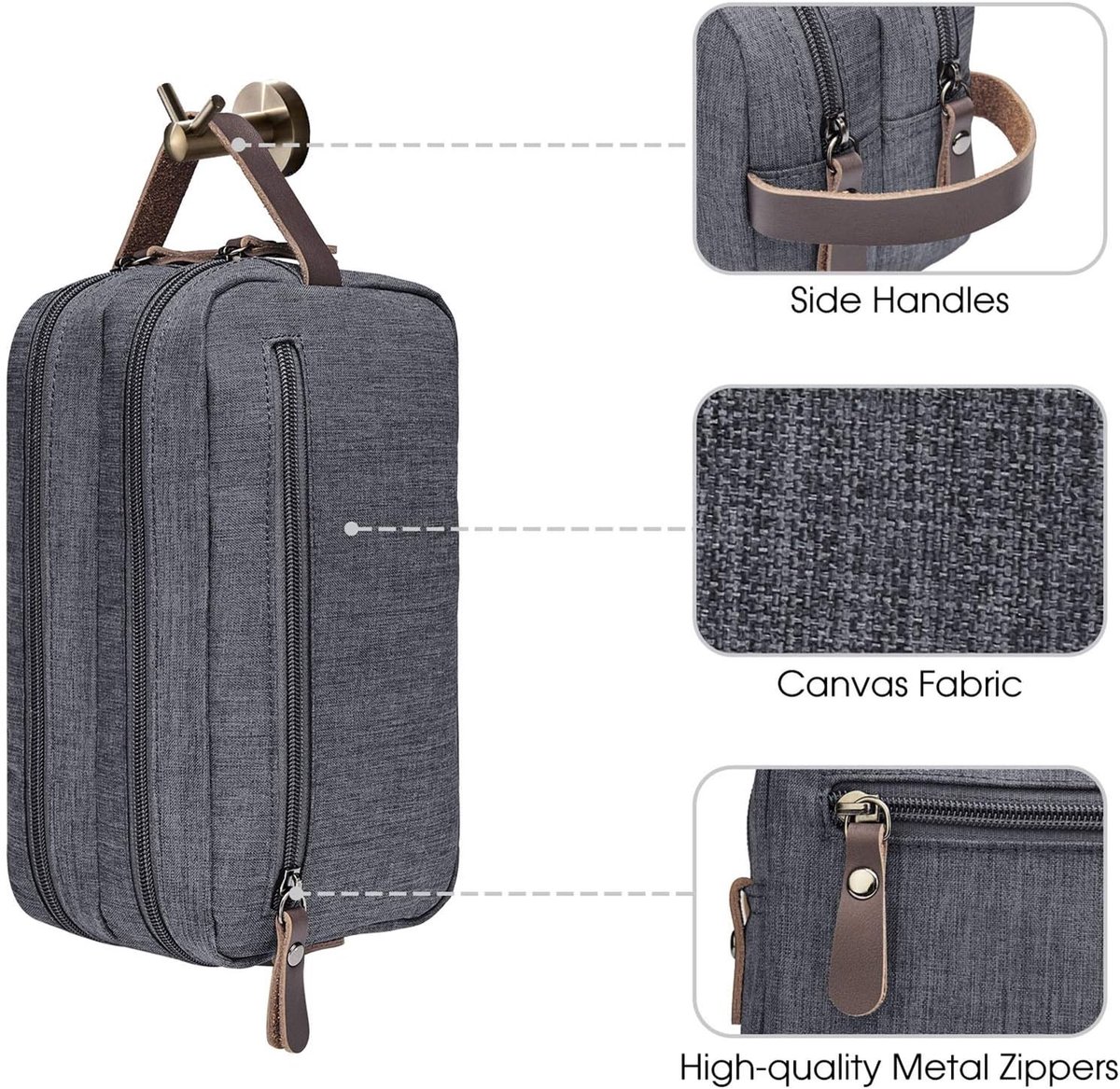 Men's toiletry bag - Travel toiletry bag - Travel accessories - Toiletry bag - Makeup bag - Gift - Unisex - Toiletry bag - Grey - Image 5