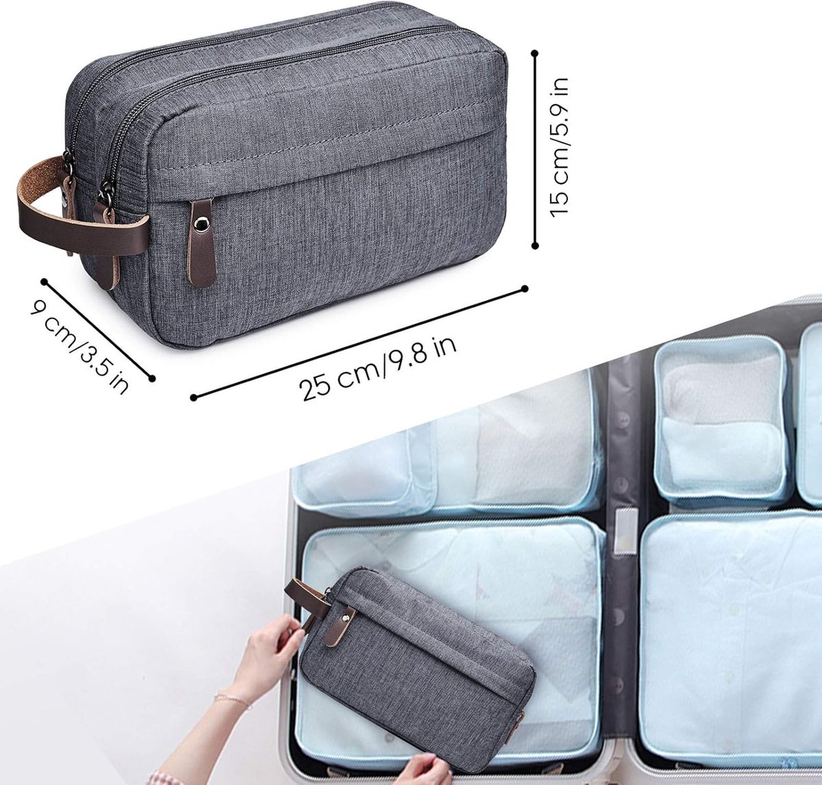 Men's toiletry bag - Travel toiletry bag - Travel accessories - Toiletry bag - Makeup bag - Gift - Unisex - Toiletry bag - Grey - Image 6