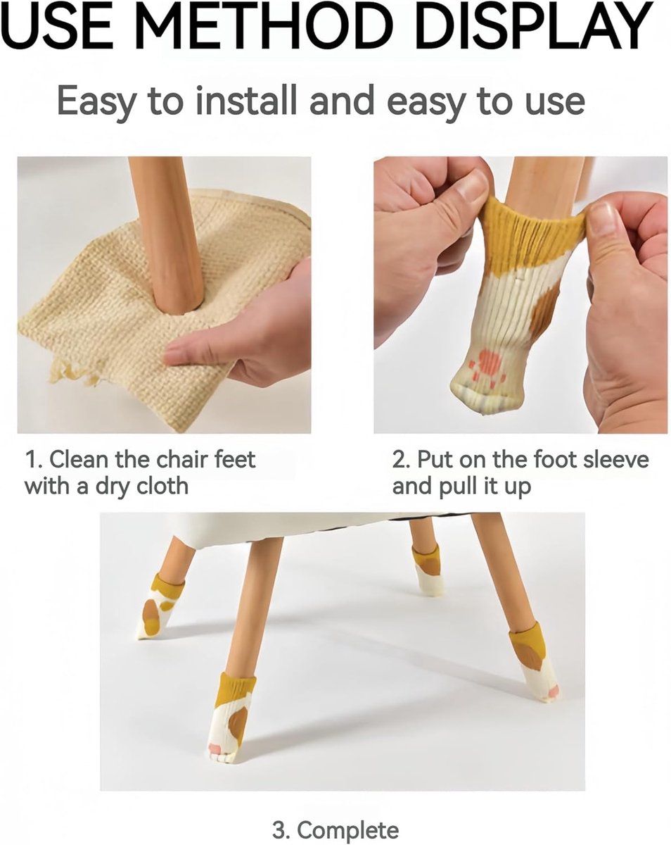 24 pieces - Furniture socks - Chair leg protectors - Floor protectors - Chair leg socks - Chair leg caps - cat paw chair socks - knitted non-slip chair leg floor protectors - sound-dampening furniture socks for hardwood floors - 6 sets - Image 3
