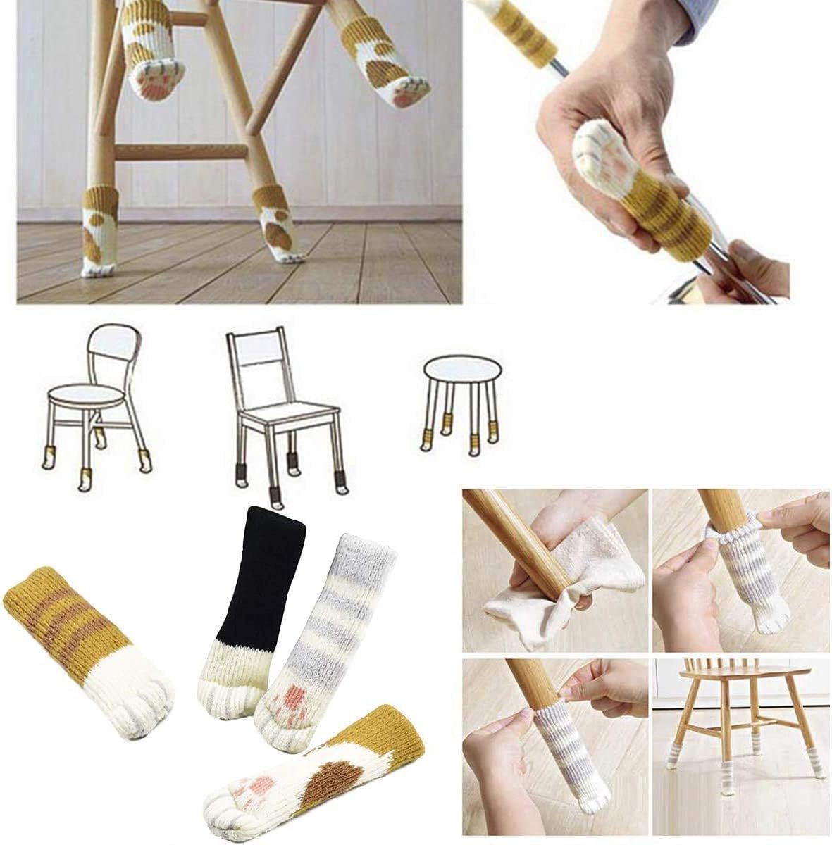 24 pieces - Furniture socks - Chair leg protectors - Floor protectors - Chair leg socks - Chair leg caps - cat paw chair socks - knitted non-slip chair leg floor protectors - sound-dampening furniture socks for hardwood floors - 6 sets - Image 5