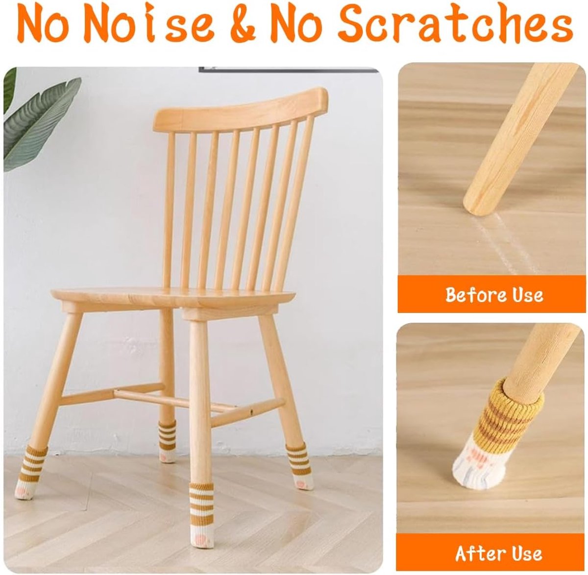 24 pieces - Furniture socks - Chair leg protectors - Floor protectors - Chair leg socks - Chair leg caps - cat paw chair socks - knitted non-slip chair leg floor protectors - sound-dampening furniture socks for hardwood floors - 6 sets - Image 6