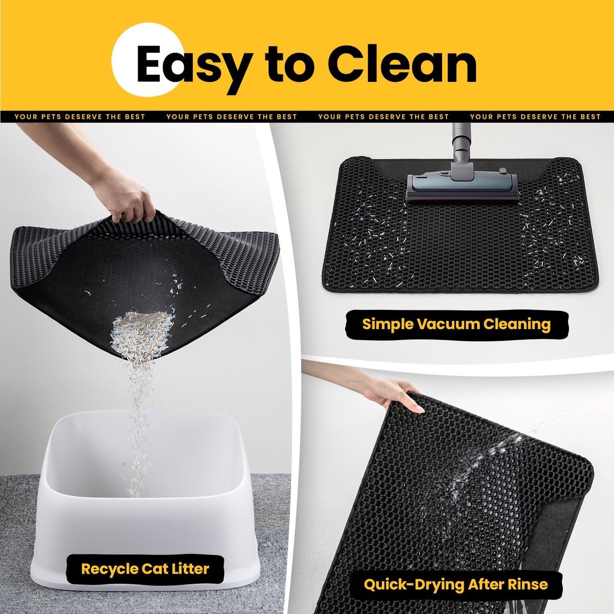 Cat Litter Mat - 30 x 45 cm - Waterproof Cat Litter Mat - Cat Litter Mat - Grit Catcher - Cat Litter Mat - Double Layer - Cat Litter Mat - Catchment Area - Cat Mat - Black - Image 2