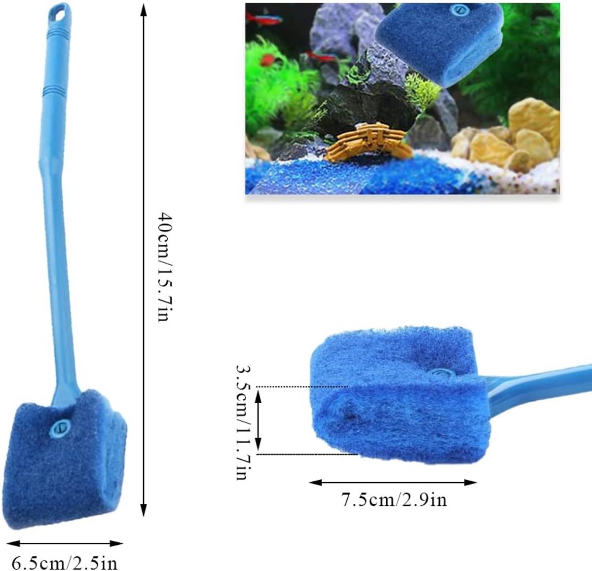2 pieces - Aquarium Cleaning Brush - with 40 cm long handle - with 2 replacement cleaning cloths - sponge Brush with Long Handle - cleaning sponges - algae cleaning brush - accessories for cleaning aquarium glass - Blue, Green - Image 5