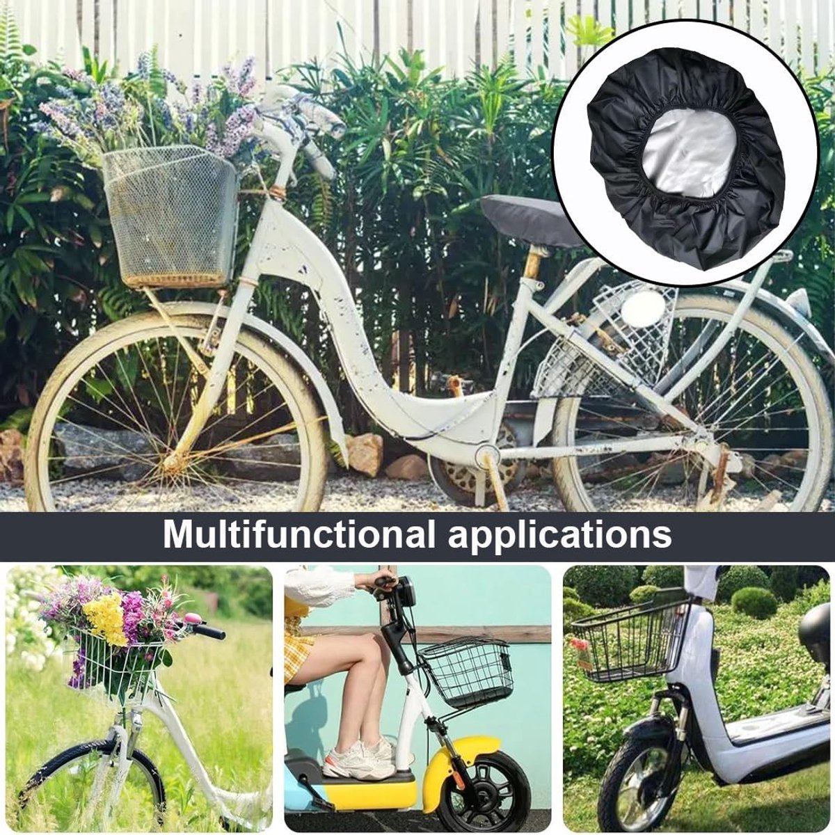 Bicycle crate cover - Bicycle covers - Rain cover - Rain cover for bicycle basket - Rain cover for electric vehicles - Waterproof bicycle basket cover - Universal waterproof bicycle basket protector - Dust cap - Adjustable cover - Water-resistant - 54*47 - Image 2