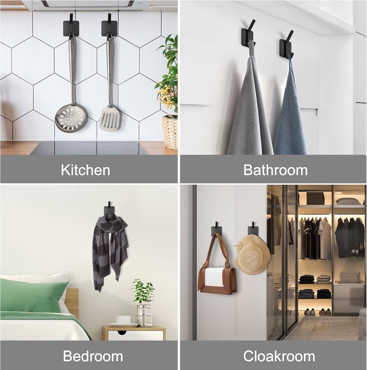 10 Pieces Heavy Duty Self-Adhesive Hooks - Wall Hook - Coat Rack - Coat Hook - No Drilling Required - Hanging Hooks - Wall Hook - Towel Hook - Bathroom Hooks - Easy to Install and Remove - For Home, School, and Office - Black - Image 5