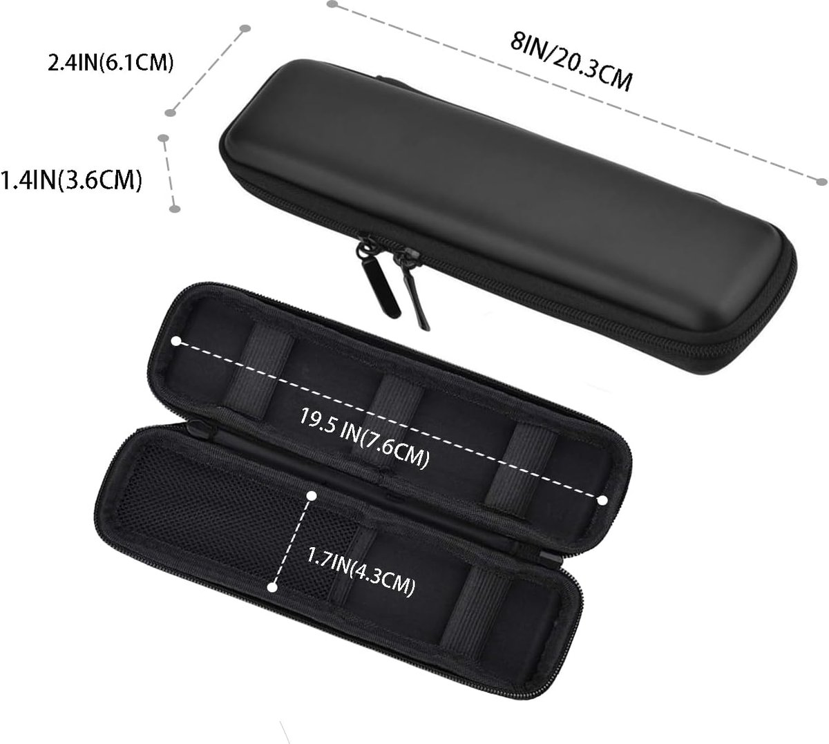 Hard-shell EVA pencil case - Zippered pencil case - Storage bag - Stationery box - Makeup bag - Portable - Multifunctional - Holder for Executive fountain pen and stylus, touch pen, USB cables - For adults, girls and boys - Black - 20*6*4 cm - Image 5