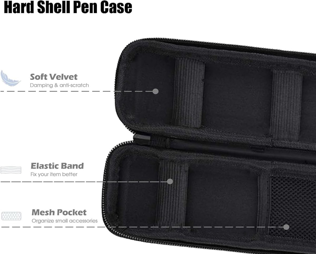 Hard-shell EVA pencil case - Zippered pencil case - Storage bag - Stationery box - Makeup bag - Portable - Multifunctional - Holder for Executive fountain pen and stylus, touch pen, USB cables - For adults, girls and boys - Black - 20*6*4 cm - Image 6
