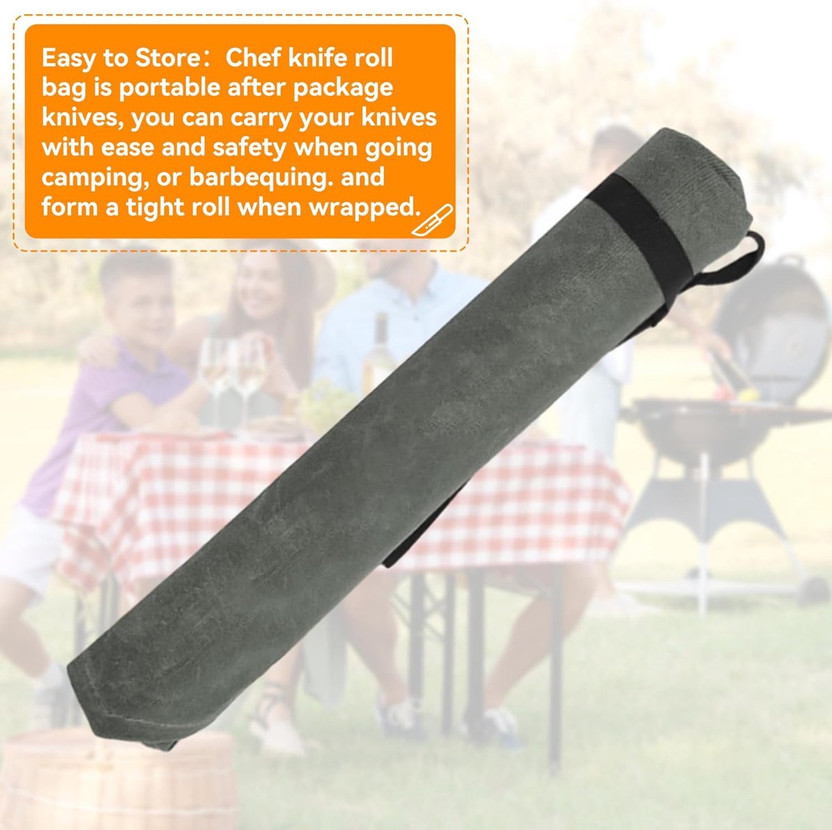 Chef Tools Protector - with 7 slots - Chef's knife roll bag - Knife bag - Waxed canvas knife bag - Cookware - knife case - knife holder - storage bag - cutlery tool roll bag - for camping - (Knives Not Included) - 45*56 cm - green - Image 6