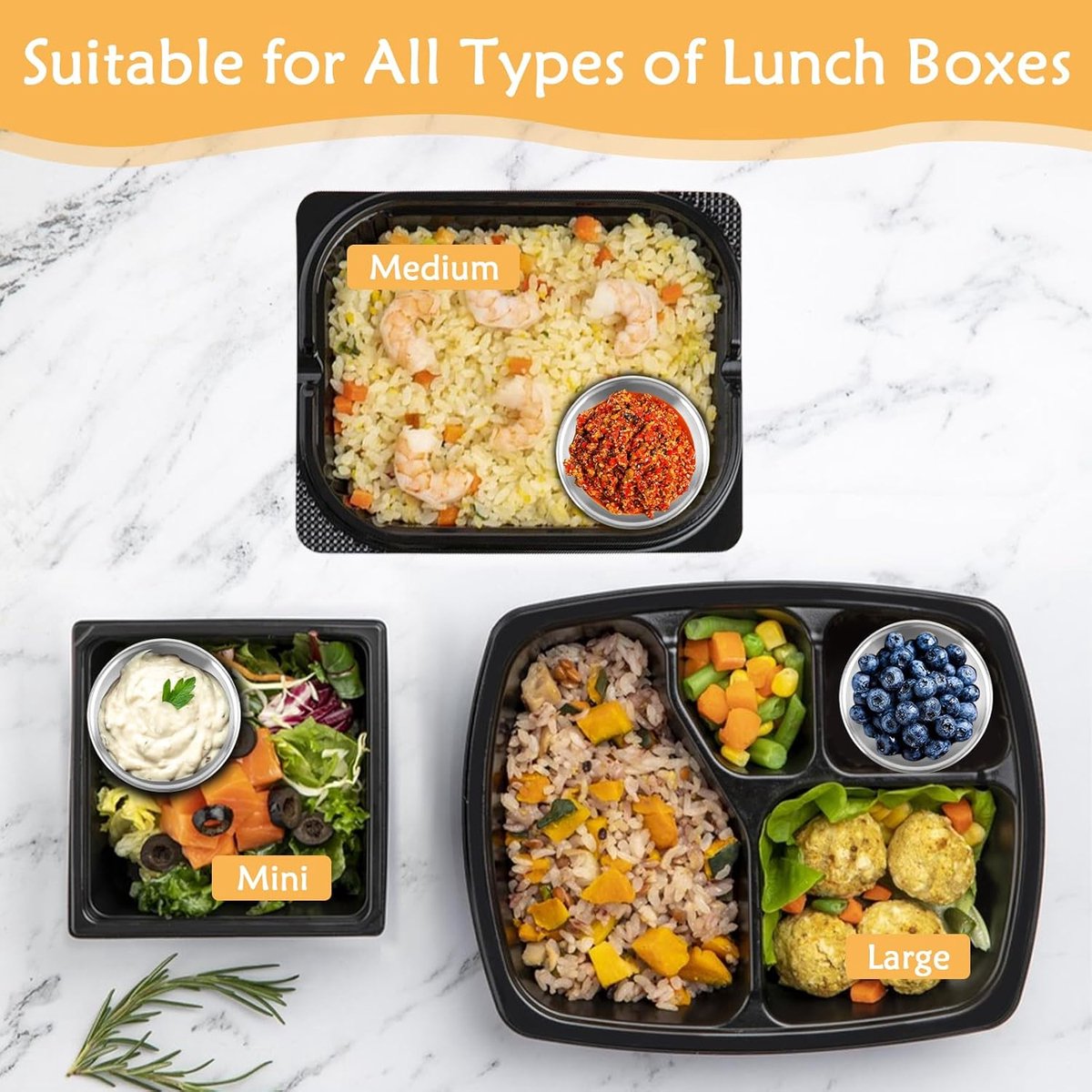 Mini Food Storage Containers - Stainless Steel Snack Box - Set of 12 Dressing Jars - Small Stainless Steel Sauce Container - Durable Snack Boxes - Freezer Containers - Dressing Container - Sauce Cups - 50ML Dressing Container With Silicone Lids - for Sala - Image 2