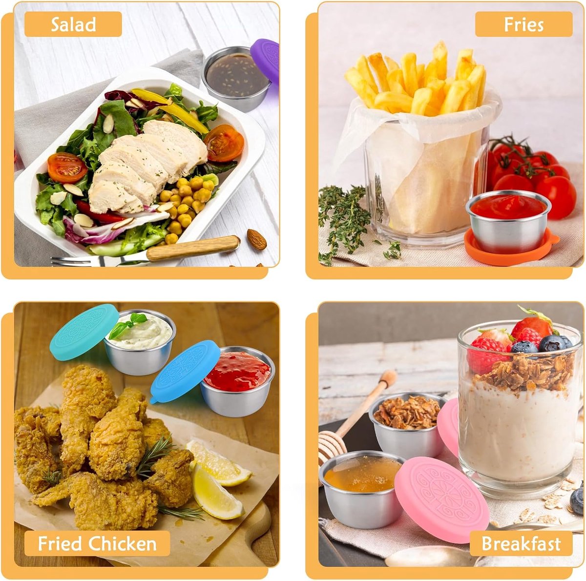 Mini Food Storage Containers - Stainless Steel Snack Box - Set of 12 Dressing Jars - Small Stainless Steel Sauce Container - Durable Snack Boxes - Freezer Containers - Dressing Container - Sauce Cups - 50ML Dressing Container With Silicone Lids - for Sala - Image 5