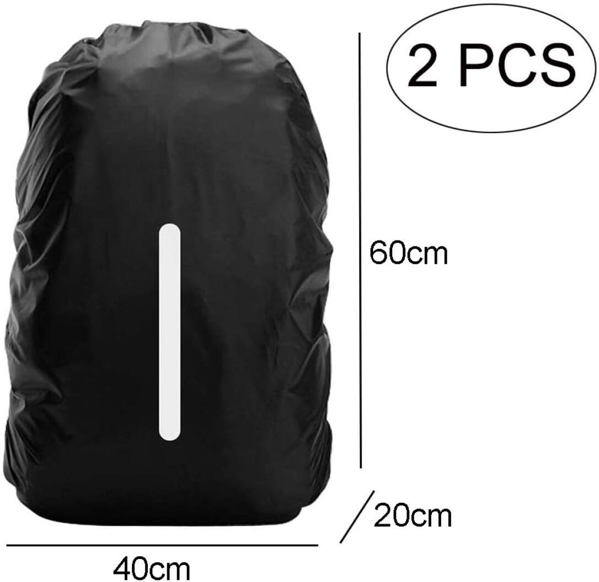 2 pieces - Backpack cover - Waterproof backpack cover - Waterproof rain cover for backpack - Waterproof rain cover - Reflective backpack cover - dust cover - for hiking, camping, traveling, cycling, outdoor activities - size M (40-50L) - 40*20*60 cm - bla - Image 2