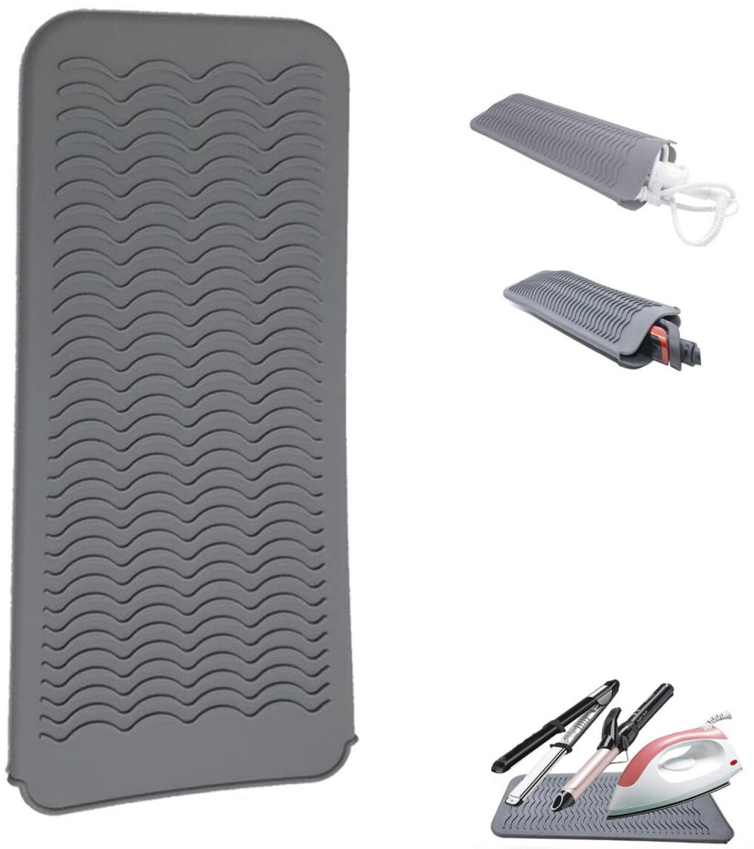 Heat-resistant mat - Heat-resistant pads - Heat mat - Silicone case - - Silicone protective pads - Curling iron mat - Straightener mat - storage bag - storage pouch - for curling irons, straighteners, and hair styling tools - 286*142*9mm - grey - Image 1