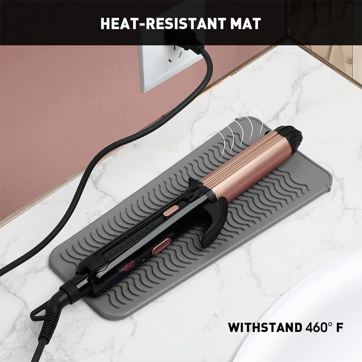 Heat-resistant mat - Heat-resistant pads - Heat mat - Silicone case - - Silicone protective pads - Curling iron mat - Straightener mat - storage bag - storage pouch - for curling irons, straighteners, and hair styling tools - 286*142*9mm - grey - Image 3