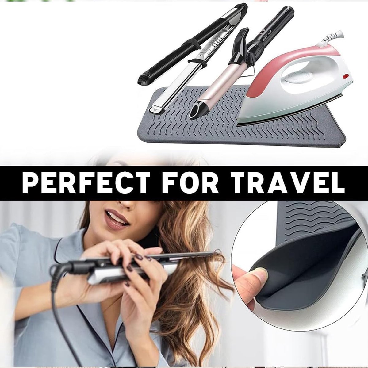 Heat-resistant mat - Heat-resistant pads - Heat mat - Silicone case - - Silicone protective pads - Curling iron mat - Straightener mat - storage bag - storage pouch - for curling irons, straighteners, and hair styling tools - 286*142*9mm - grey - Image 4