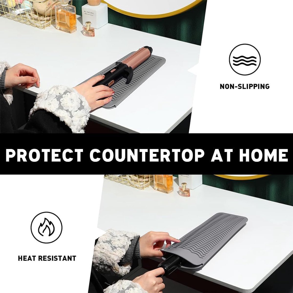 Heat-resistant mat - Heat-resistant pads - Heat mat - Silicone case - - Silicone protective pads - Curling iron mat - Straightener mat - storage bag - storage pouch - for curling irons, straighteners, and hair styling tools - 286*142*9mm - grey - Image 6