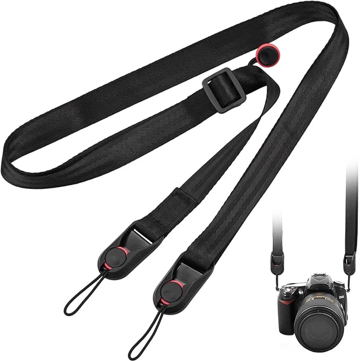 Camera Strap Compact - Wrist Strap for DSLR Camera - Neck Strap Band - Belt - Shoulder Strap - Camera Strap Set - Carrying Strap - Adjustable Length - Suitable for Canon, Nikon, Sony DSLR - Black - Image 1