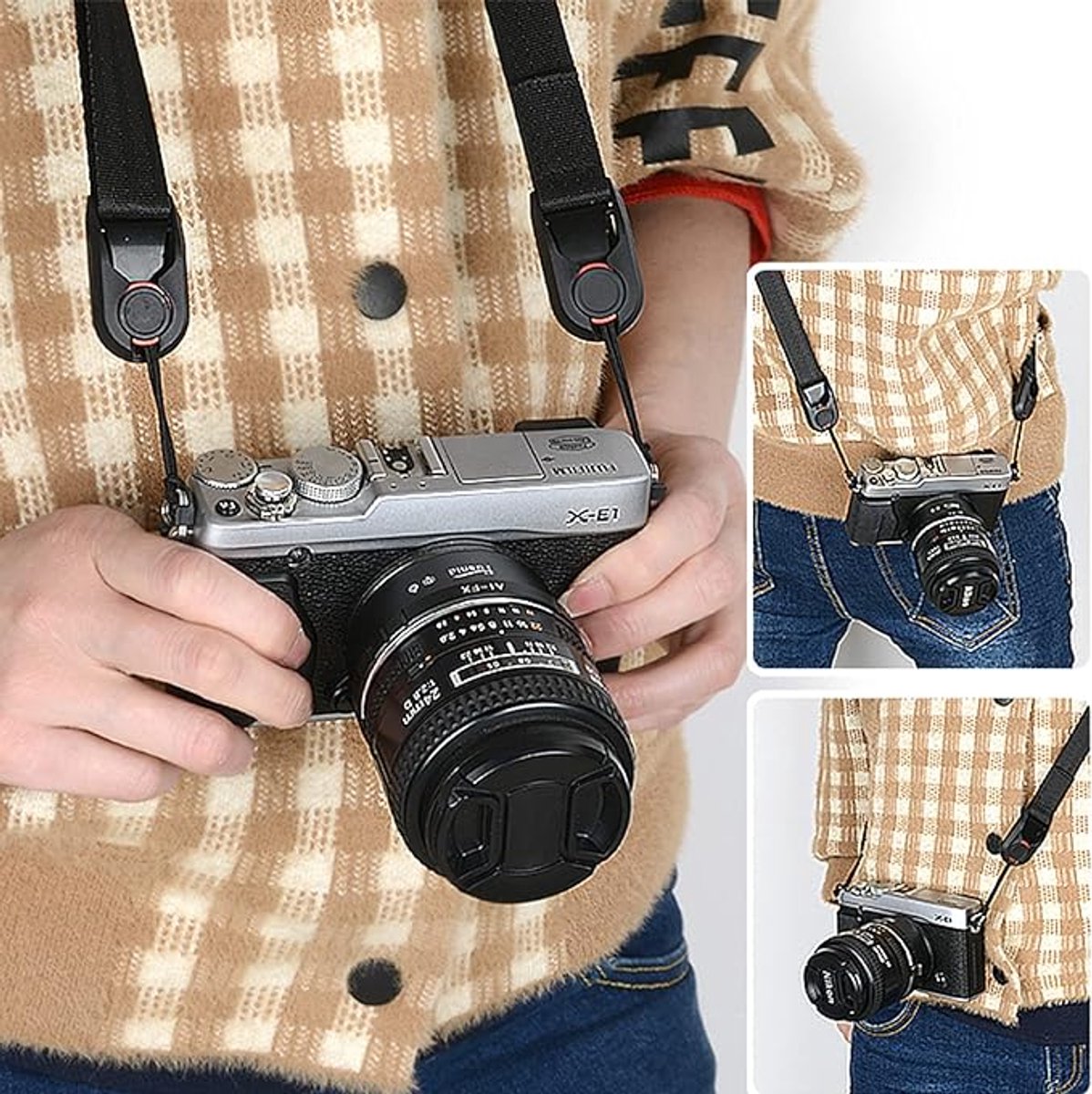 Camera Strap Compact - Wrist Strap for DSLR Camera - Neck Strap Band - Belt - Shoulder Strap - Camera Strap Set - Carrying Strap - Adjustable Length - Suitable for Canon, Nikon, Sony DSLR - Black - Image 3