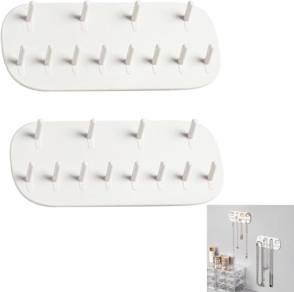 2 pieces - Jewelry stands - Jewelry display stand - Earring rack - Necklace holder organizer - wall jewelry organizers - Jewelry hooks - Necklace hook - Shelves - Display rack - for earrings, necklaces, bracelets, gift idea - 14*6*2 cm - white - Image 1