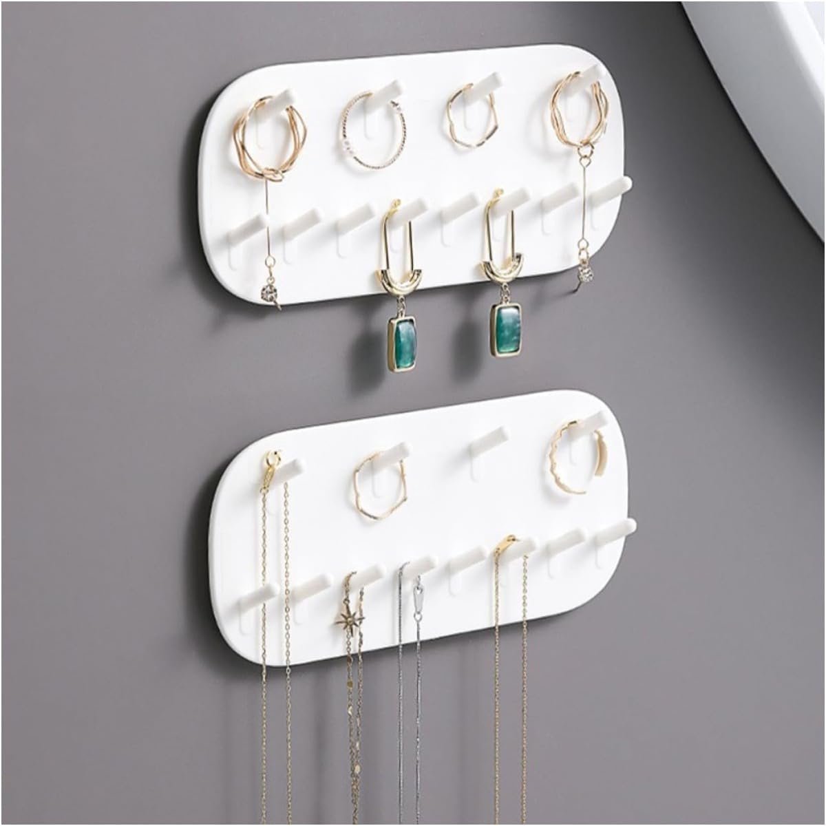 2 pieces - Jewelry stands - Jewelry display stand - Earring rack - Necklace holder organizer - wall jewelry organizers - Jewelry hooks - Necklace hook - Shelves - Display rack - for earrings, necklaces, bracelets, gift idea - 14*6*2 cm - white - Image 2