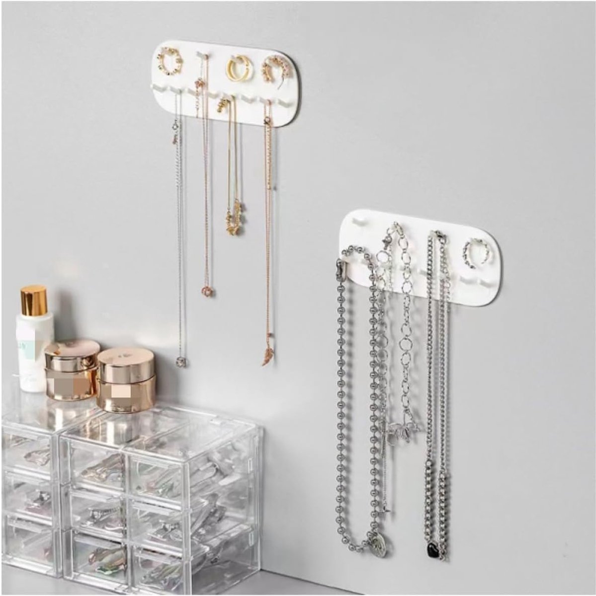 2 pieces - Jewelry stands - Jewelry display stand - Earring rack - Necklace holder organizer - wall jewelry organizers - Jewelry hooks - Necklace hook - Shelves - Display rack - for earrings, necklaces, bracelets, gift idea - 14*6*2 cm - white - Image 3