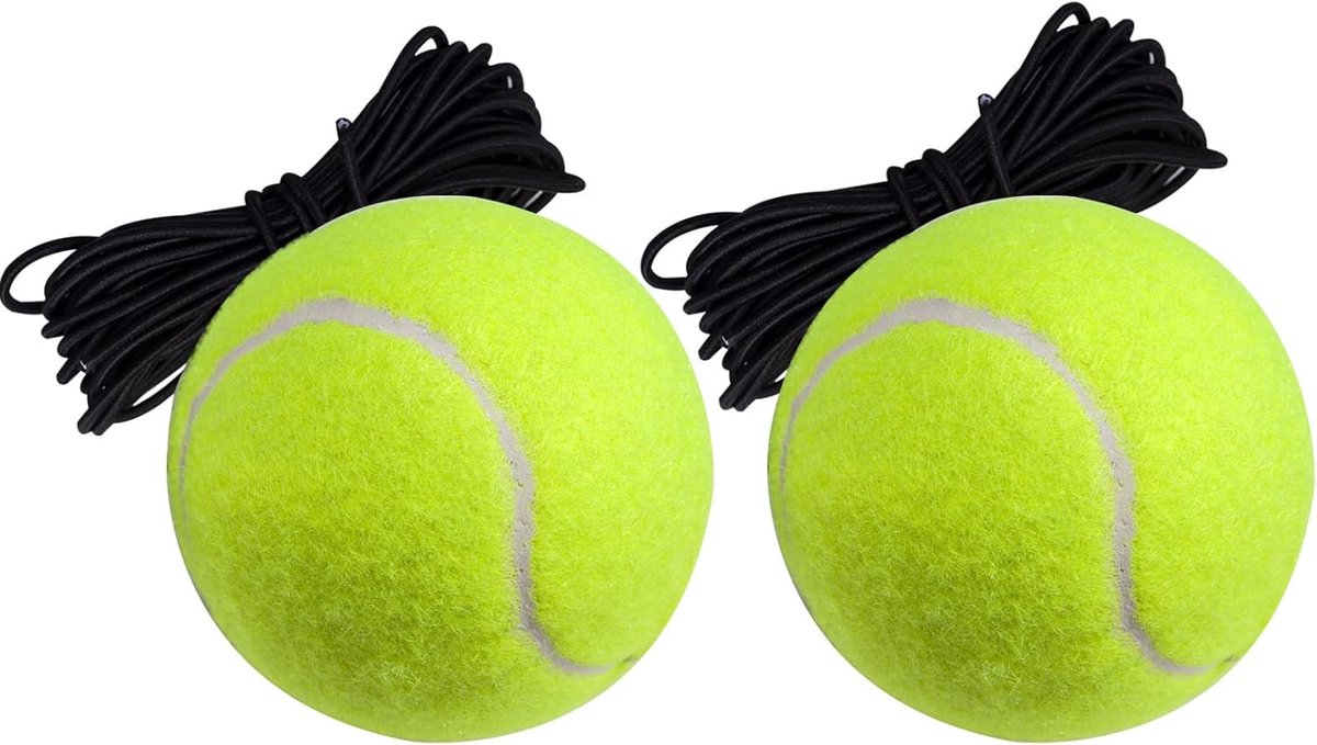 2 pieces - Tennis ball - With 4m rope - Tennis training ball - Training balls - Tennis training set - for personal tennis training, pets, adults, beginner players - 64 mm - green - Image 1