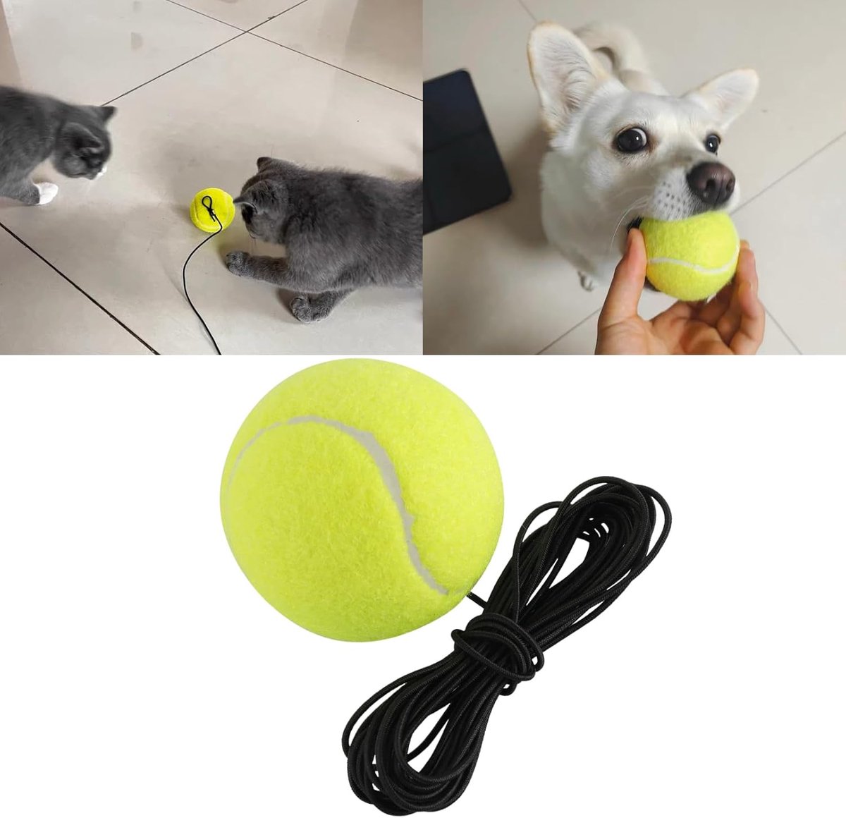 2 pieces - Tennis ball - With 4m rope - Tennis training ball - Training balls - Tennis training set - for personal tennis training, pets, adults, beginner players - 64 mm - green - Image 2
