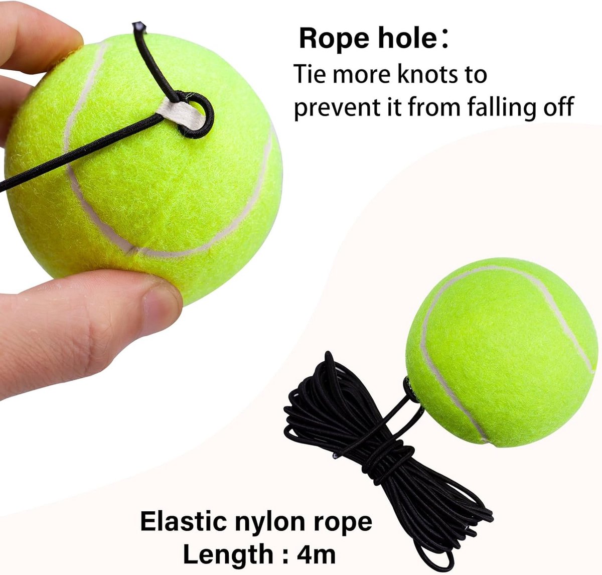 2 pieces - Tennis ball - With 4m rope - Tennis training ball - Training balls - Tennis training set - for personal tennis training, pets, adults, beginner players - 64 mm - green - Image 5