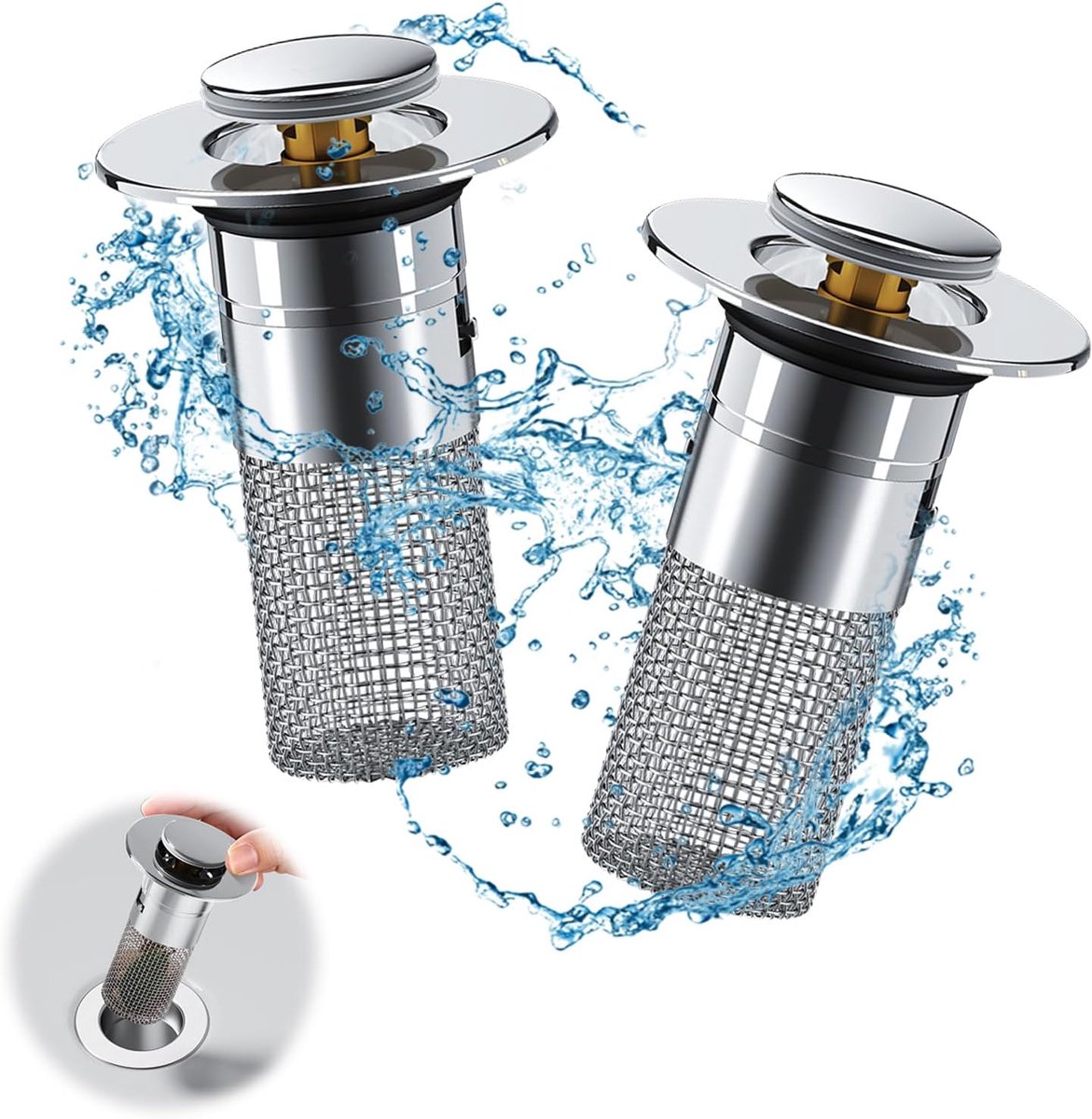 Pieces Drain 34-40mm - Drain Stopper - Improved Bathroom Washbasin Drain Plug with Hair Strain - Drain Set - With Anti-Clog Screen - Stopper - Removable Strainer Drain Plug - Drain Plug for Surface-Mounted Sinks - Bath Drain Stopper - Image 1