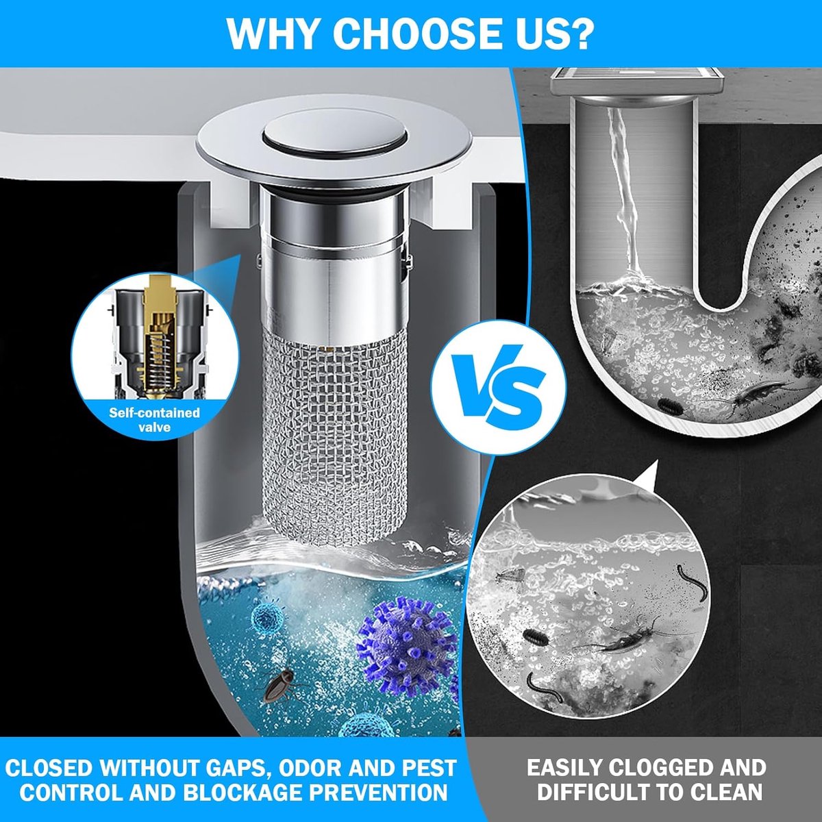 Pieces Drain 34-40mm - Drain Stopper - Improved Bathroom Washbasin Drain Plug with Hair Strain - Drain Set - With Anti-Clog Screen - Stopper - Removable Strainer Drain Plug - Drain Plug for Surface-Mounted Sinks - Bath Drain Stopper - Image 3